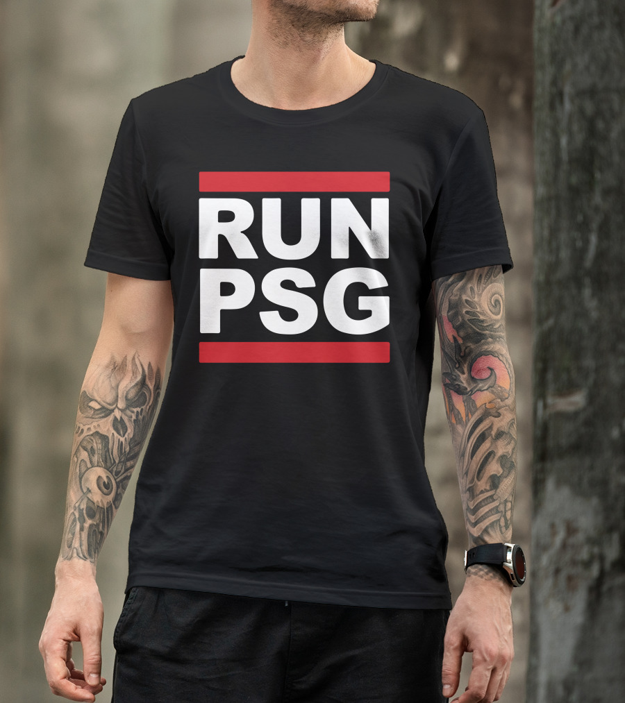 Run PSG Paris St Germain Fotbal Black Red Letters T-Shirt