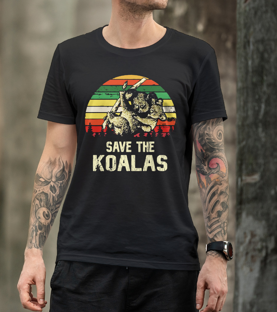 Save The Koalas Retro Sunset Conservation Message T-Shirt