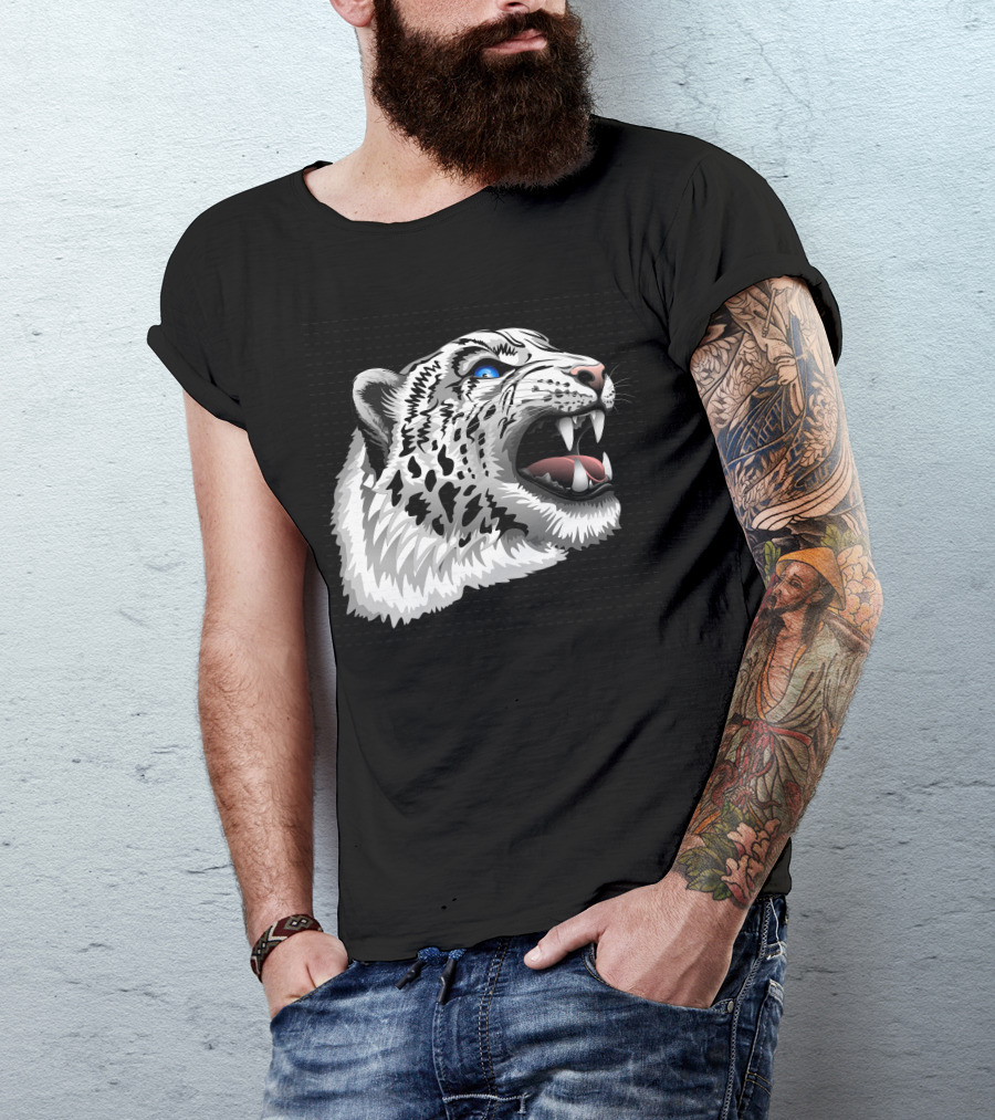 Snow Leopard Fierce Roaring Head T-Shirt