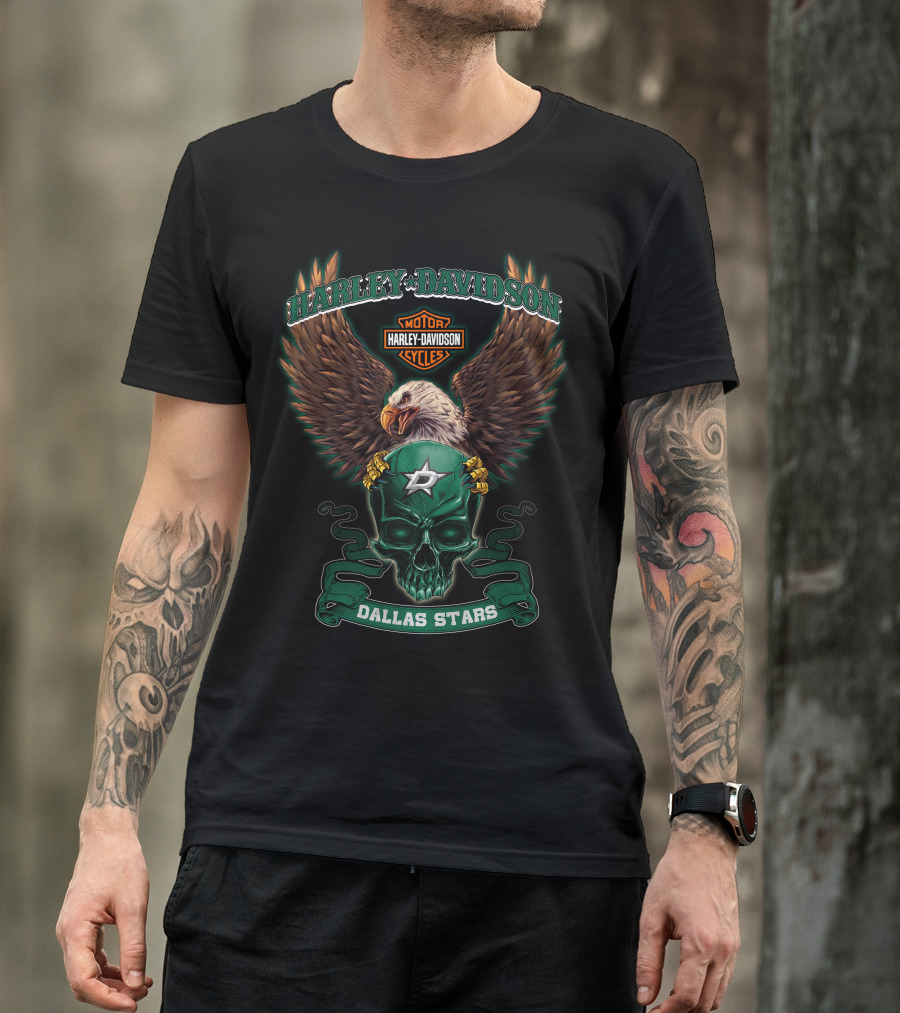 Harley Davidson Motor Cycles Eagle Skull Dallas Stars T-Shirt