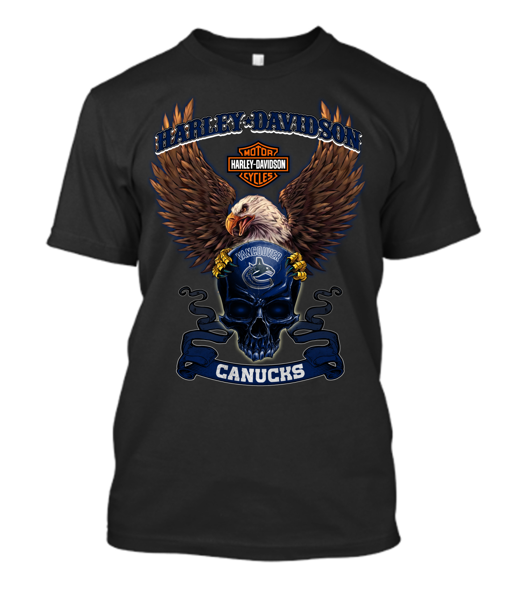Harley Davidson Motor Cycles Vancouver Canucks Eagle Skull T-Shirt