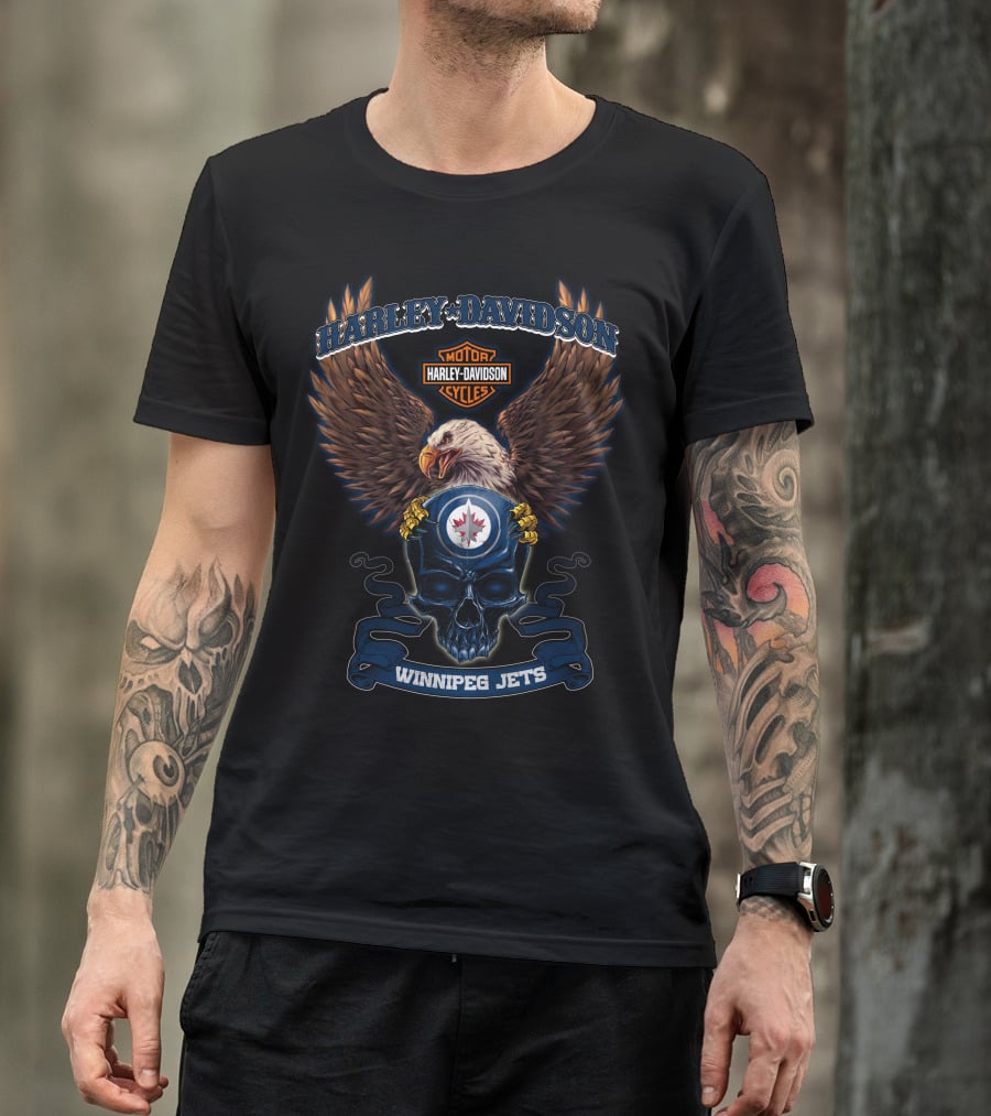 Harley Davidson Motorcycles Eagle Skull Winnipeg Jets T-Shirt