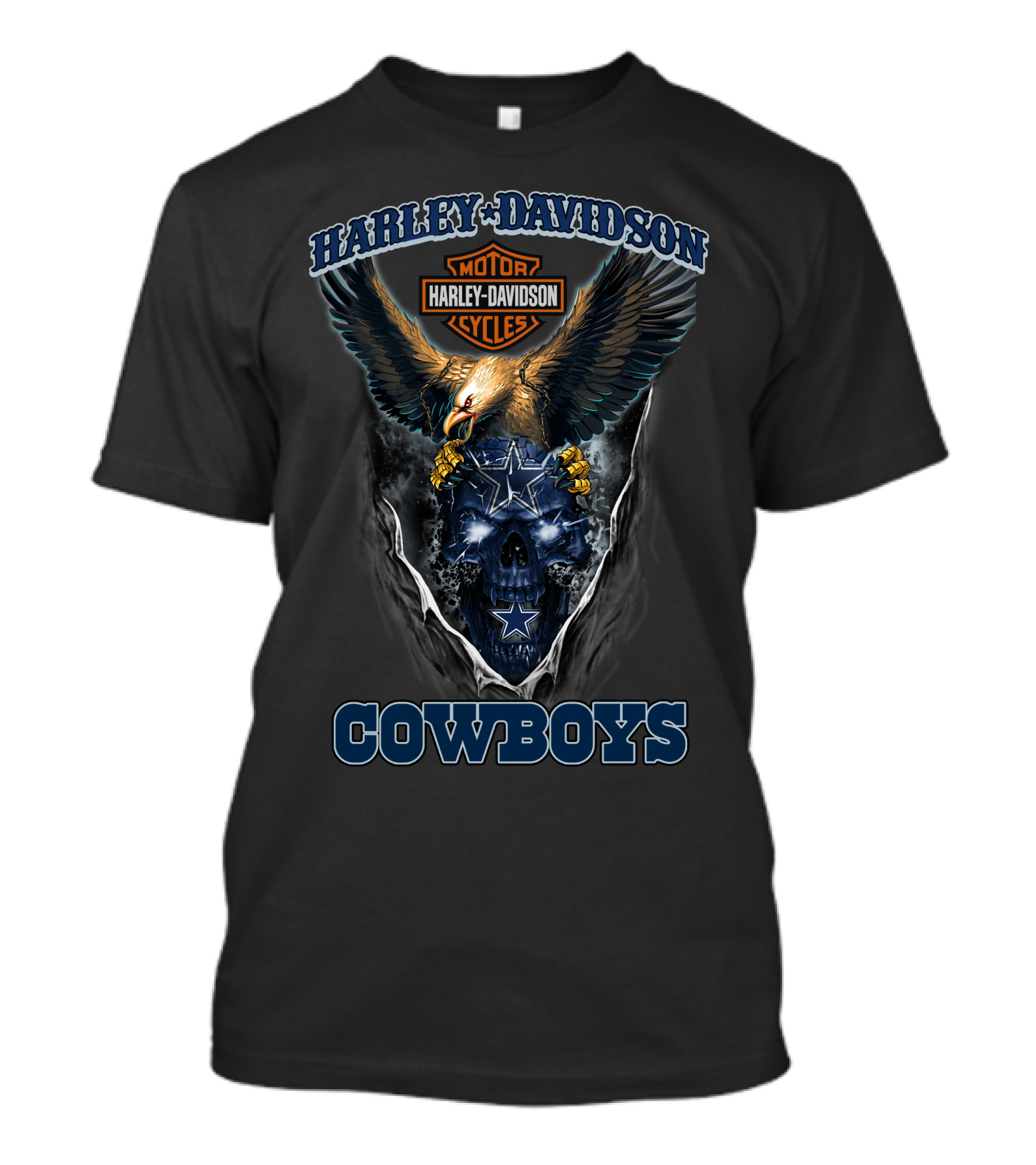 Harley Davidson Cowboys Motor Cycles Eagle Skull Star T-Shirt