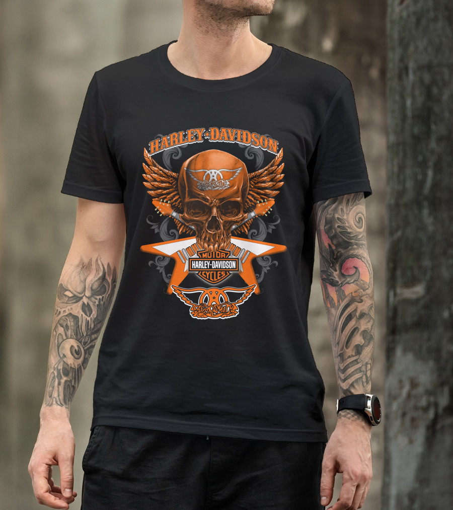 Harley Davidson Aerosmith Motorcycles Skull Wings Hd0304 T-Shirt