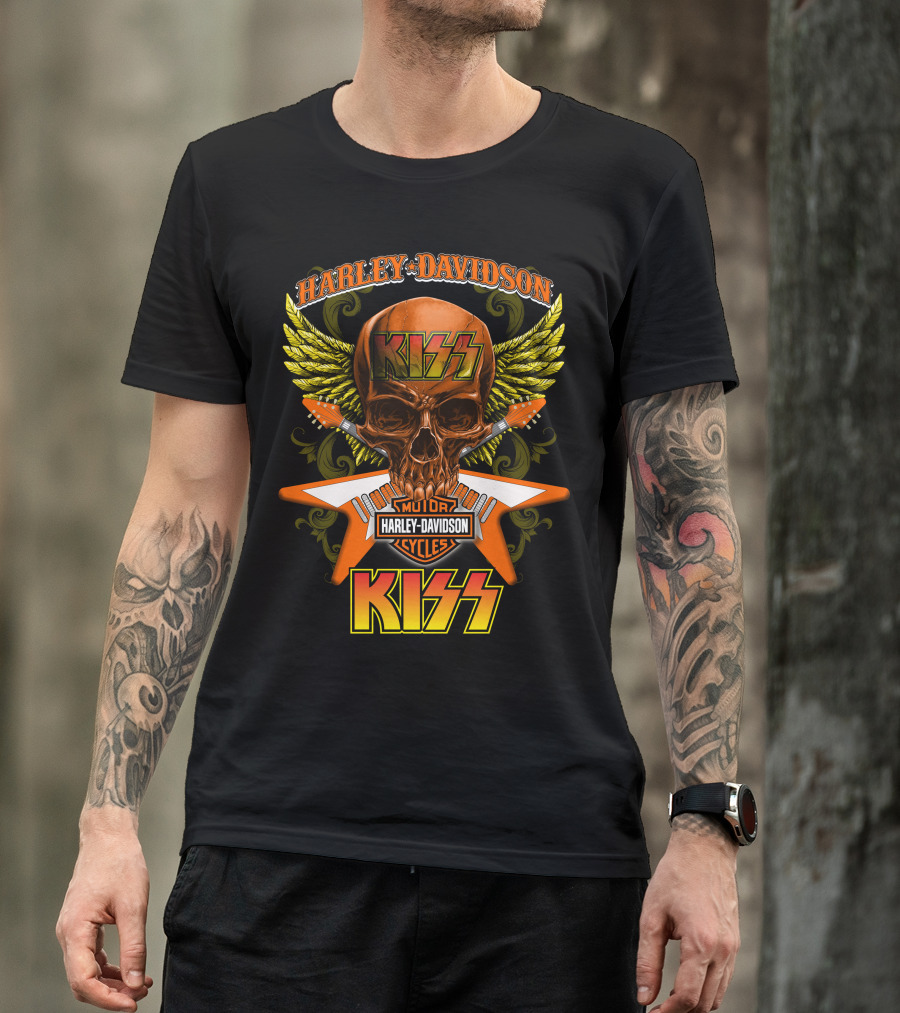 Harley Davidson Kiss Skull Wings Motorcycles Cycles T-Shirt