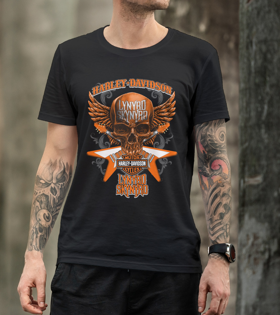 Harley Davidson Lynyrd Skynyrd Skull Wings Guitar Duo T-Shirt