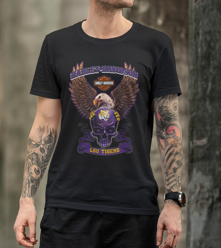 Harley Davidson Lsu Tigers Motorcycles Eagle Skull T-Shirt