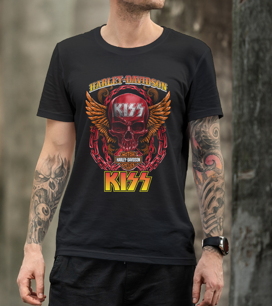 Harley Davidson Motorcycles Kiss Skull Wings Chains T-Shirt