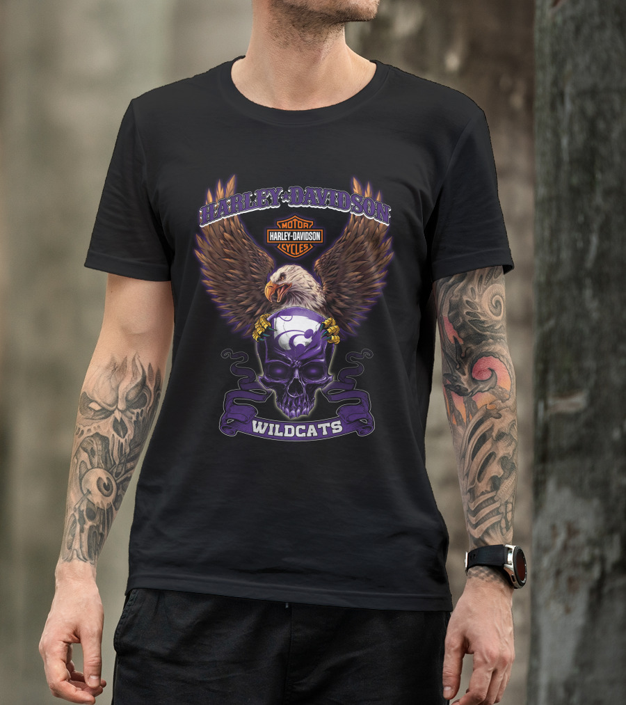 Harley Davidson Kansas State Wildcats Eagle Skull T-Shirt