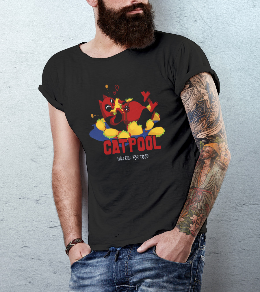 Catpool Will Kill For Tacos Deadpool Eat Tacos T-Shirt