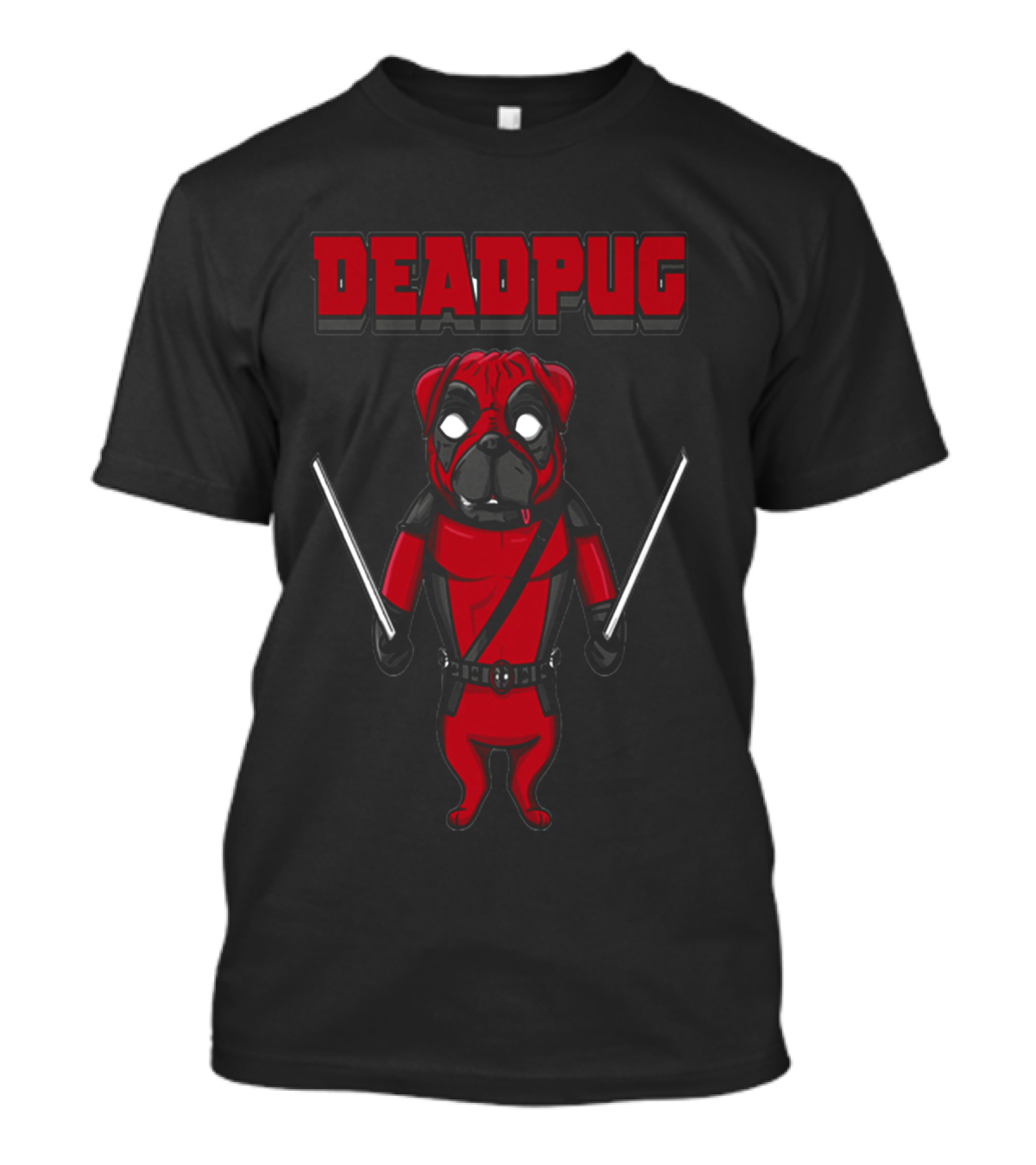 DEADPUG DEADPOOL PUG COMIC PARODY WITH SWORDS T-Shirt