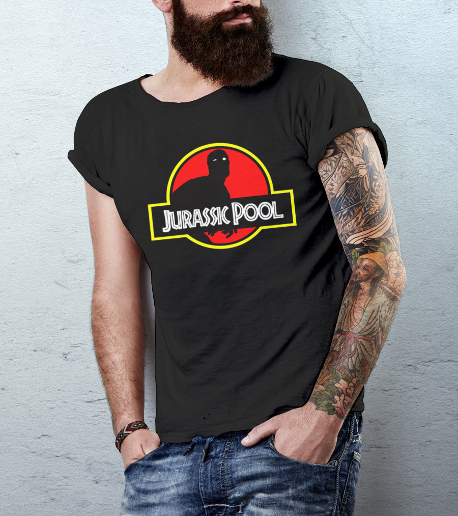 Jurassic Pool Deadpool Parody With Dinosaur Logo And Red Circle T-Shirt