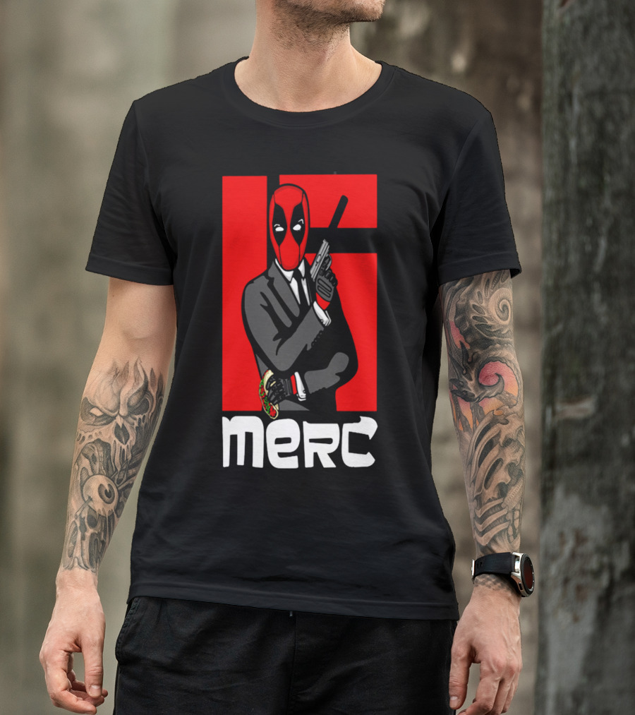 Deadpool Merc 007 Parody Graphic With Red Mask And Suit T-Shirt