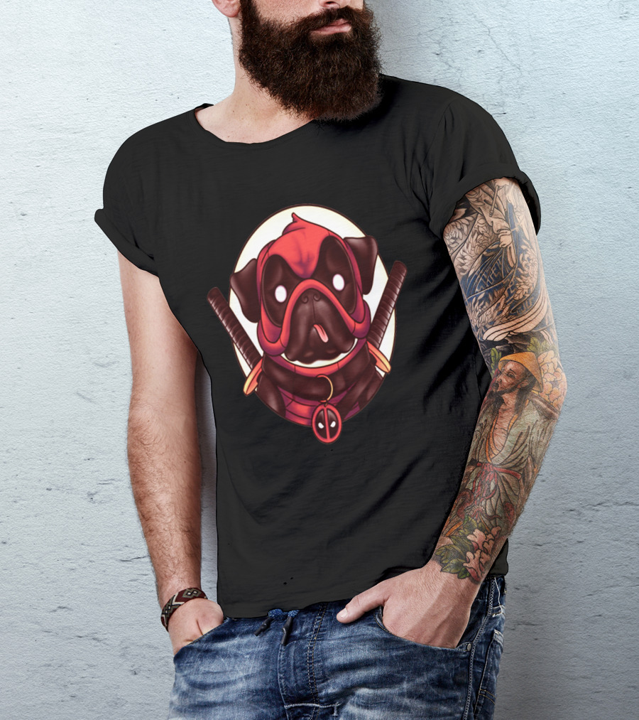Deadpug Pug Wearing Deadpool Mask With Swords T-Shirt