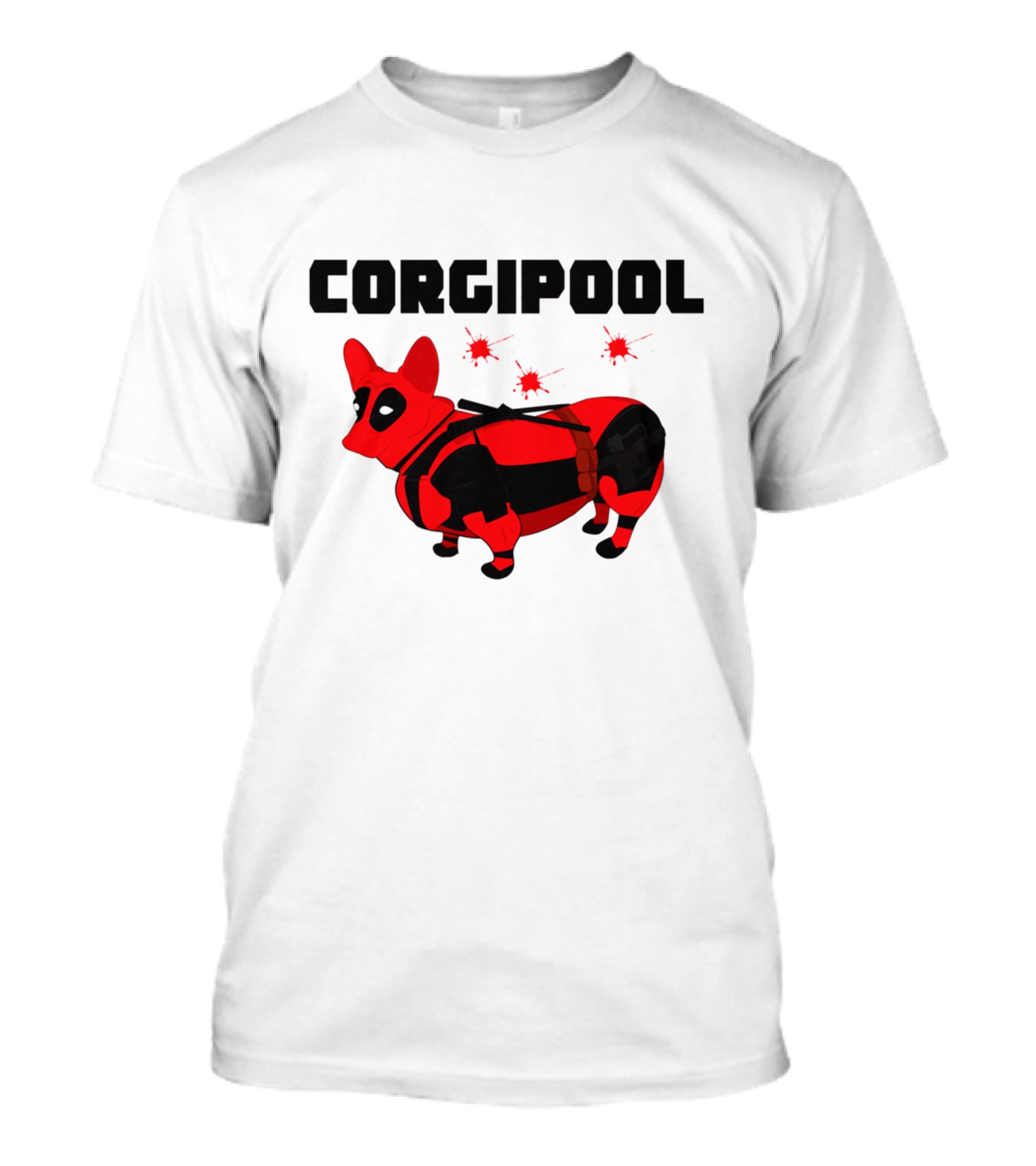 Corgipool Corgi Deadpool Parody With Red And Black Costume And Comic-Style Font T-Shirt