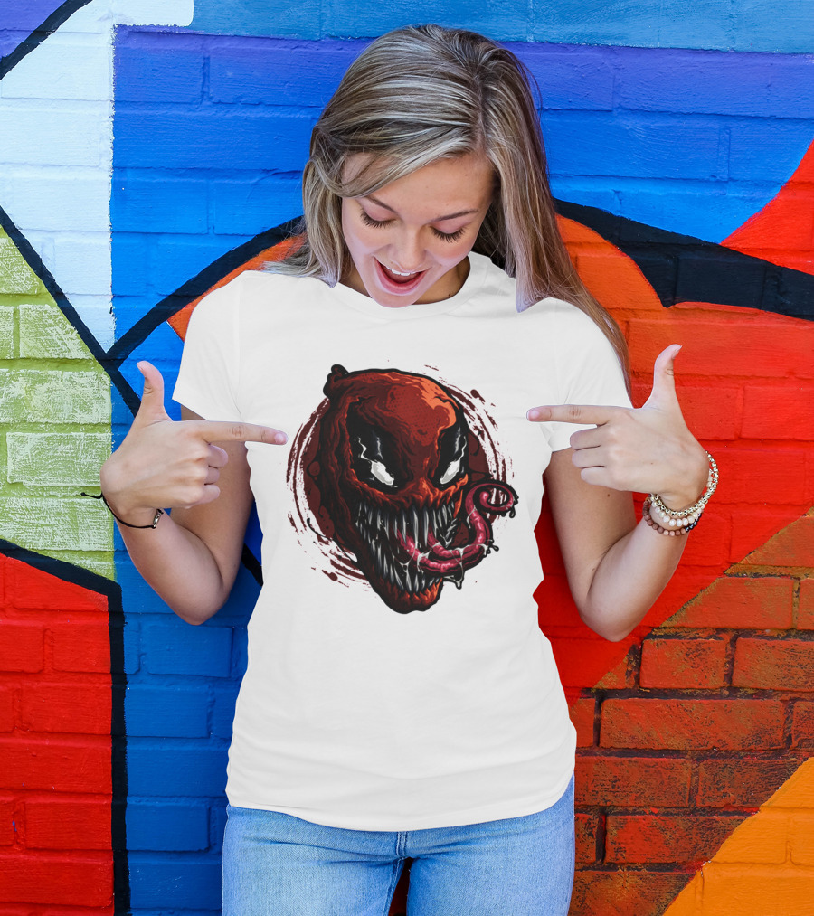 Deadpool Venom Hybrid Marvel Symbiote Face With Tongue And Teeth T-Shirt