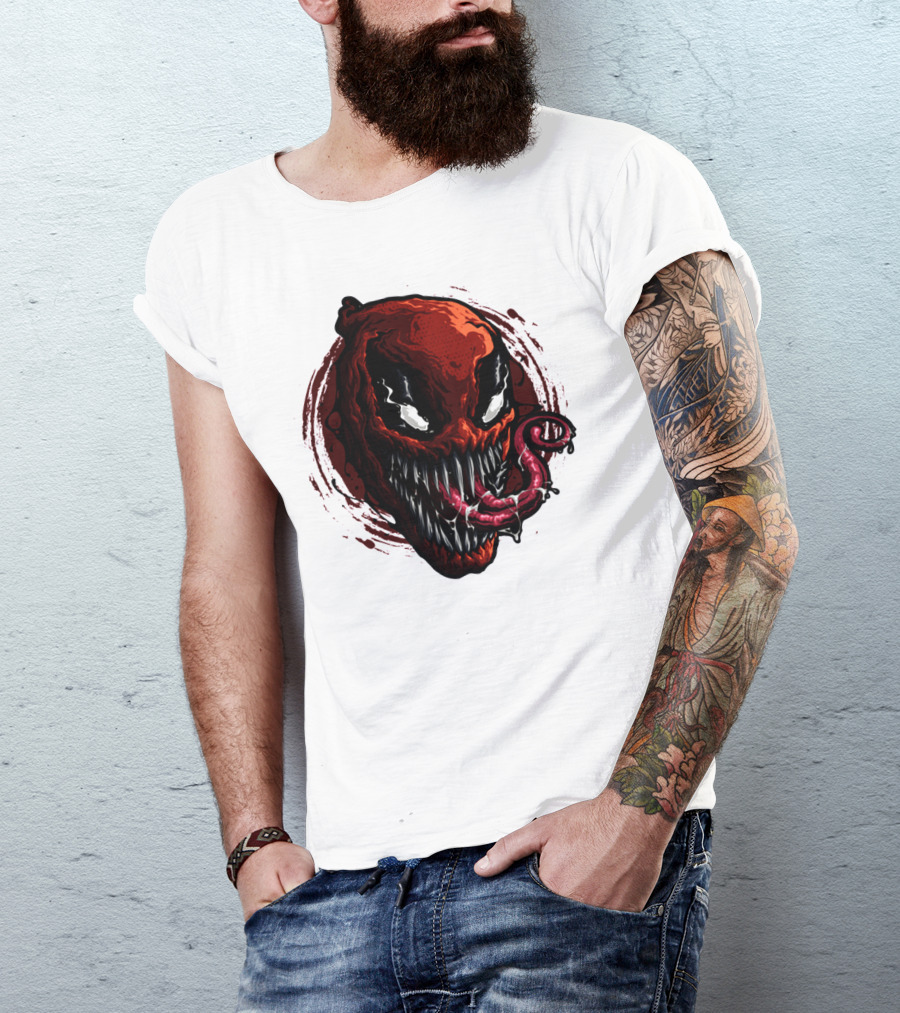 Deadpool Venom Hybrid Marvel Symbiote Face With Tongue And Teeth T-Shirt
