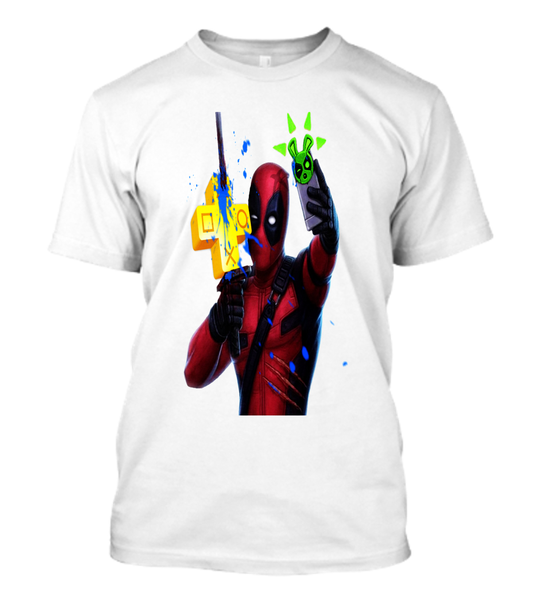 DEADPOOL VIDEOGAME GAMER SELFIE WITH ICONIC CONTROLLER AND GREEN BOMB SYMBOLS T-Shirt