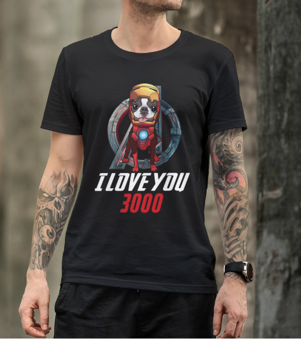 Avengers Dog In Iron Man Costume I Love You 3000 T-Shirt