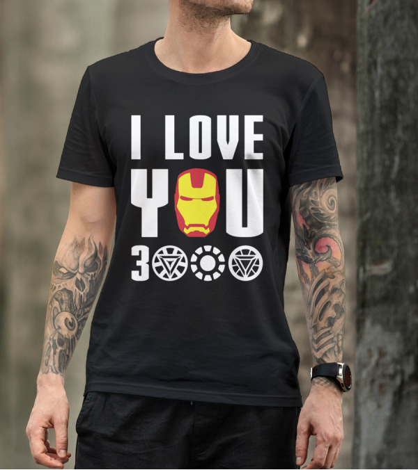I Love You 3000 With Iron Man Mask And Arc Reactor Symbols T-Shirt