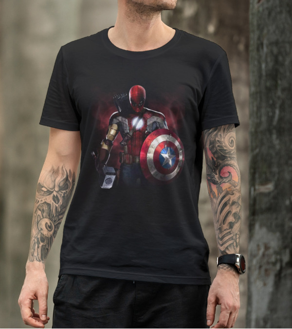 Captain America Deadpool Iron Man Spiderman Thor Hawkeye Avengers Crossover T-Shirt