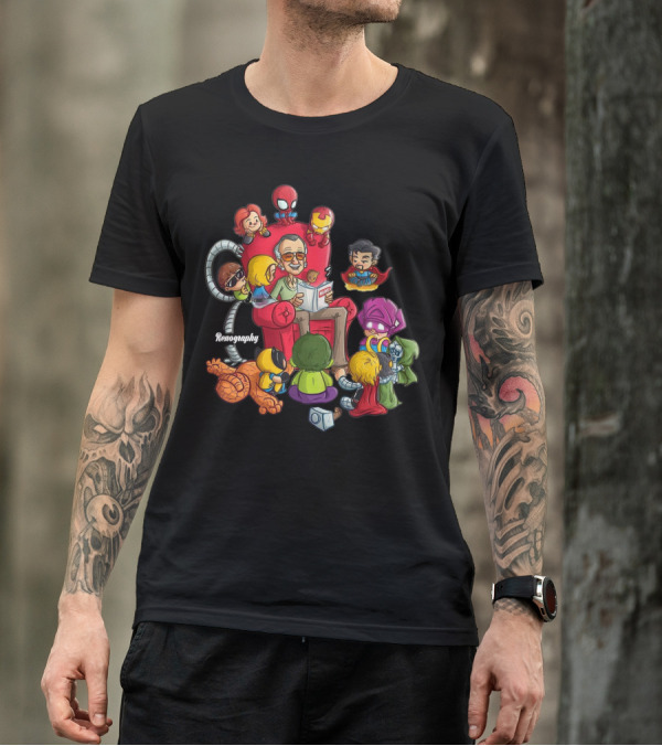 Marvel Characters Gather Around Stan Lee With Spider-Man, Iron Man, Hulk, Doctor Strange, And More T-Shirt