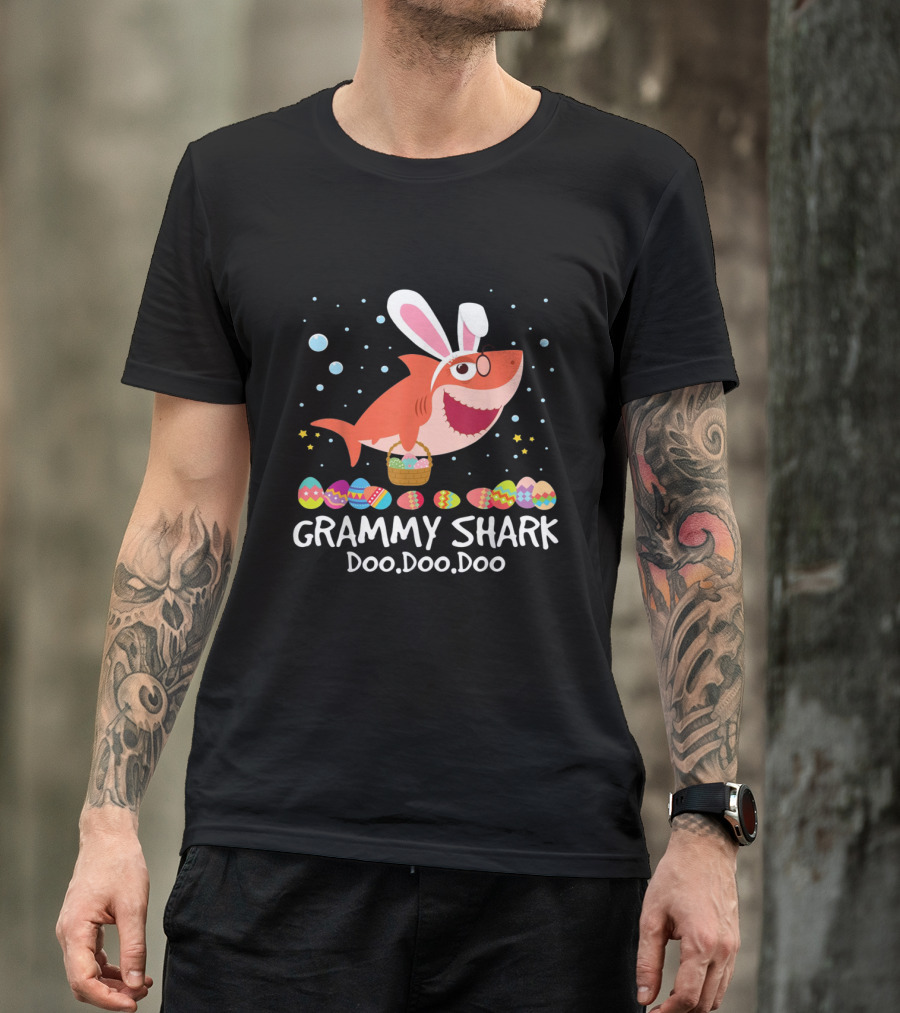 Grammy Shark Doo Doo Doo Easter Bunny Ears And Eggs T-Shirt