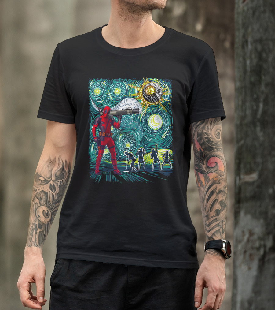 Deadpool Starry Night Meets Death Star T-Shirt