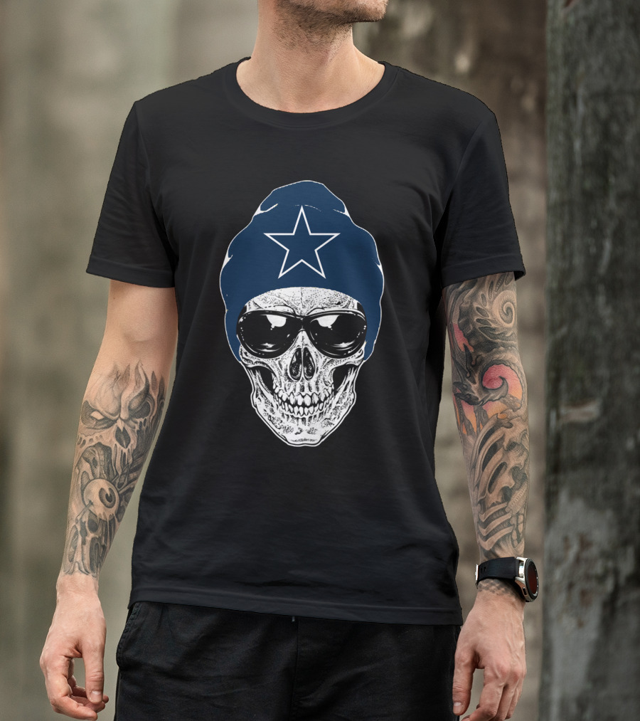 Dallas Cowboys Skull With Star Beanie And Sunglasses T-Shirt