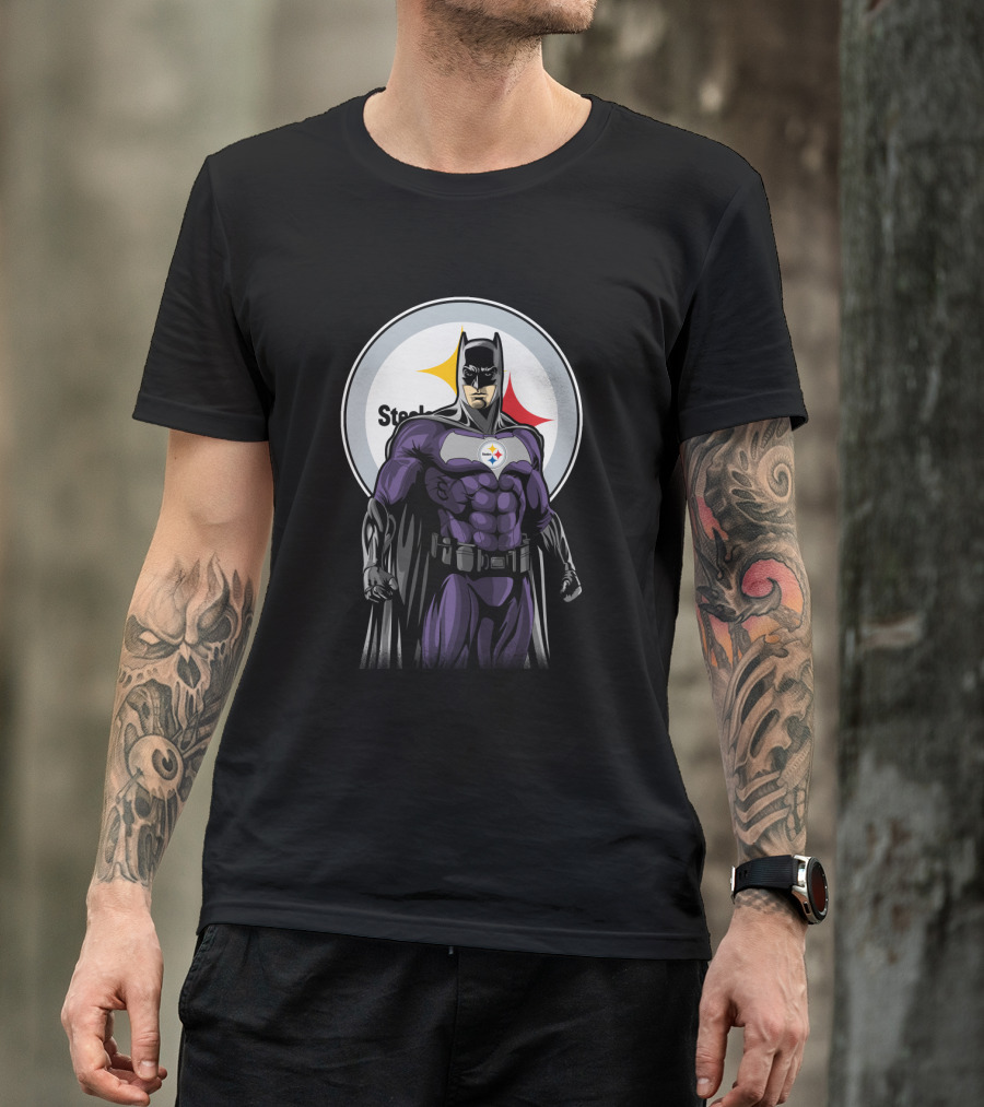 Steelers Superhero Emblem With Iconic Batman T-Shirt