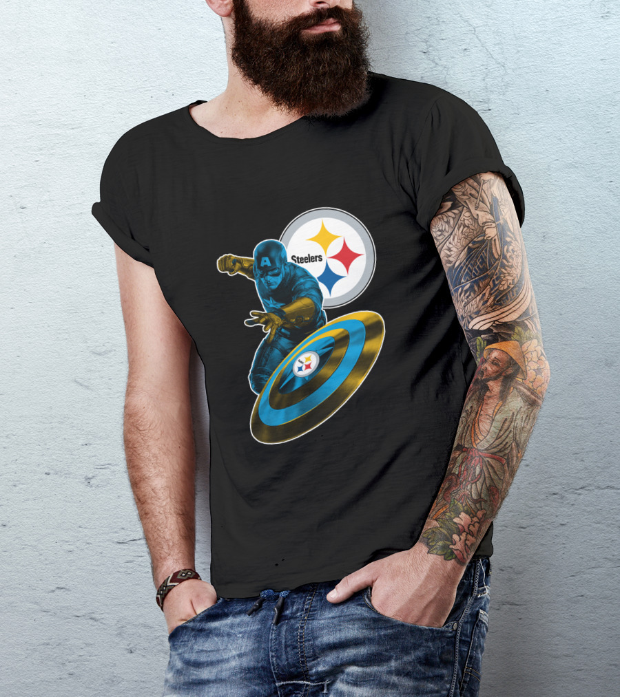 Captain America Pittsburgh Steelers Shield T-Shirt
