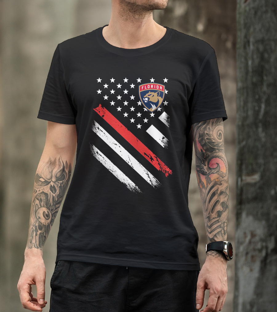 Florida Panthers American Flag Style Red Stripe T-Shirt