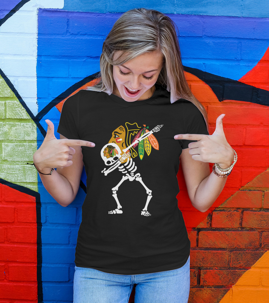 Chicago Blackhawks Skeleton Hockey Stick T-Shirt