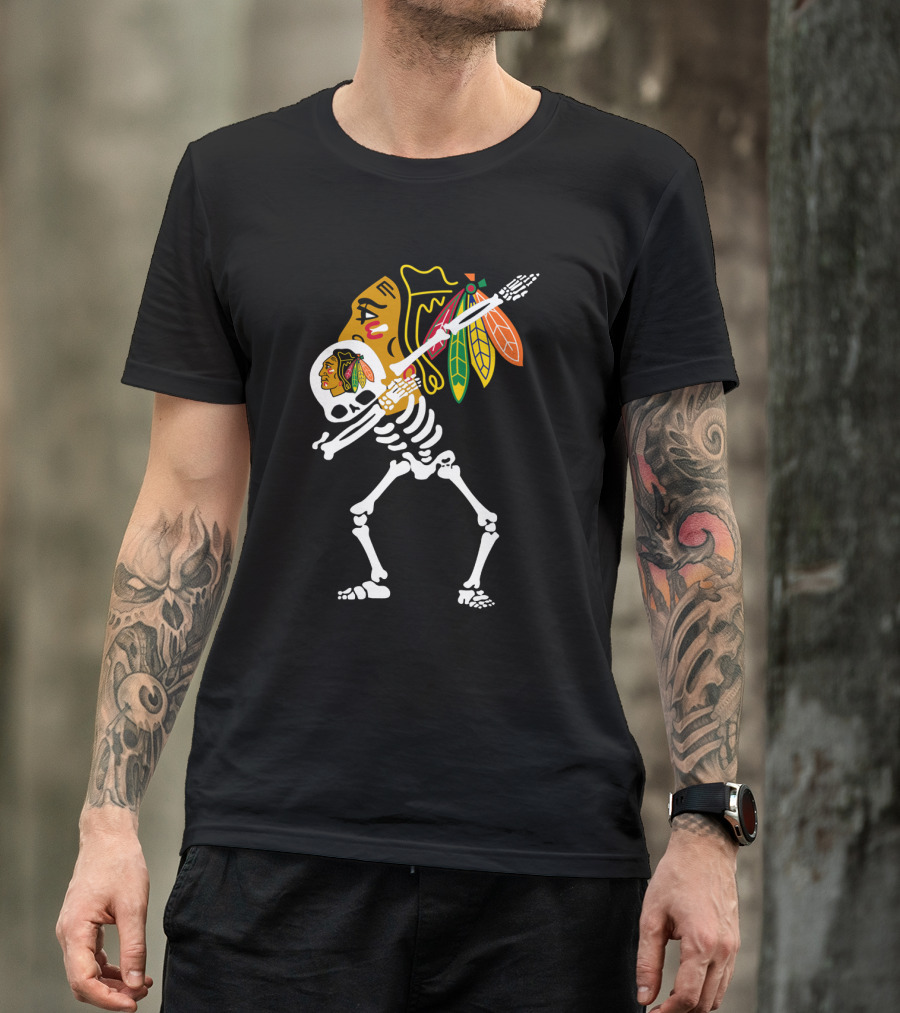 Chicago Blackhawks Skeleton Hockey Stick T-Shirt