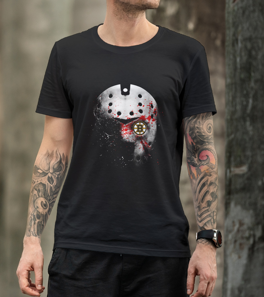 Boston Bruins Hockey Mask Blood Splatter T-Shirt