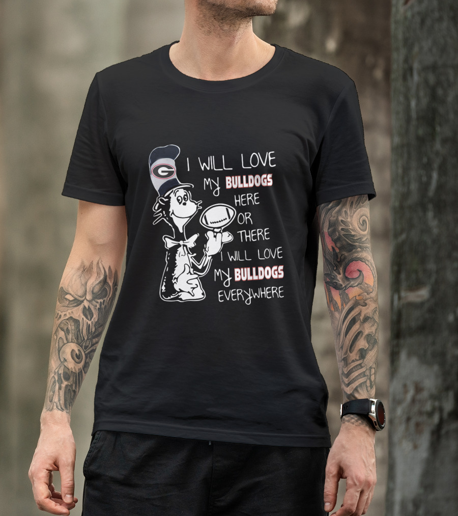 Georgia Bulldogs Football Love Everywhere Bulldog Fan Cartoon T-Shirt