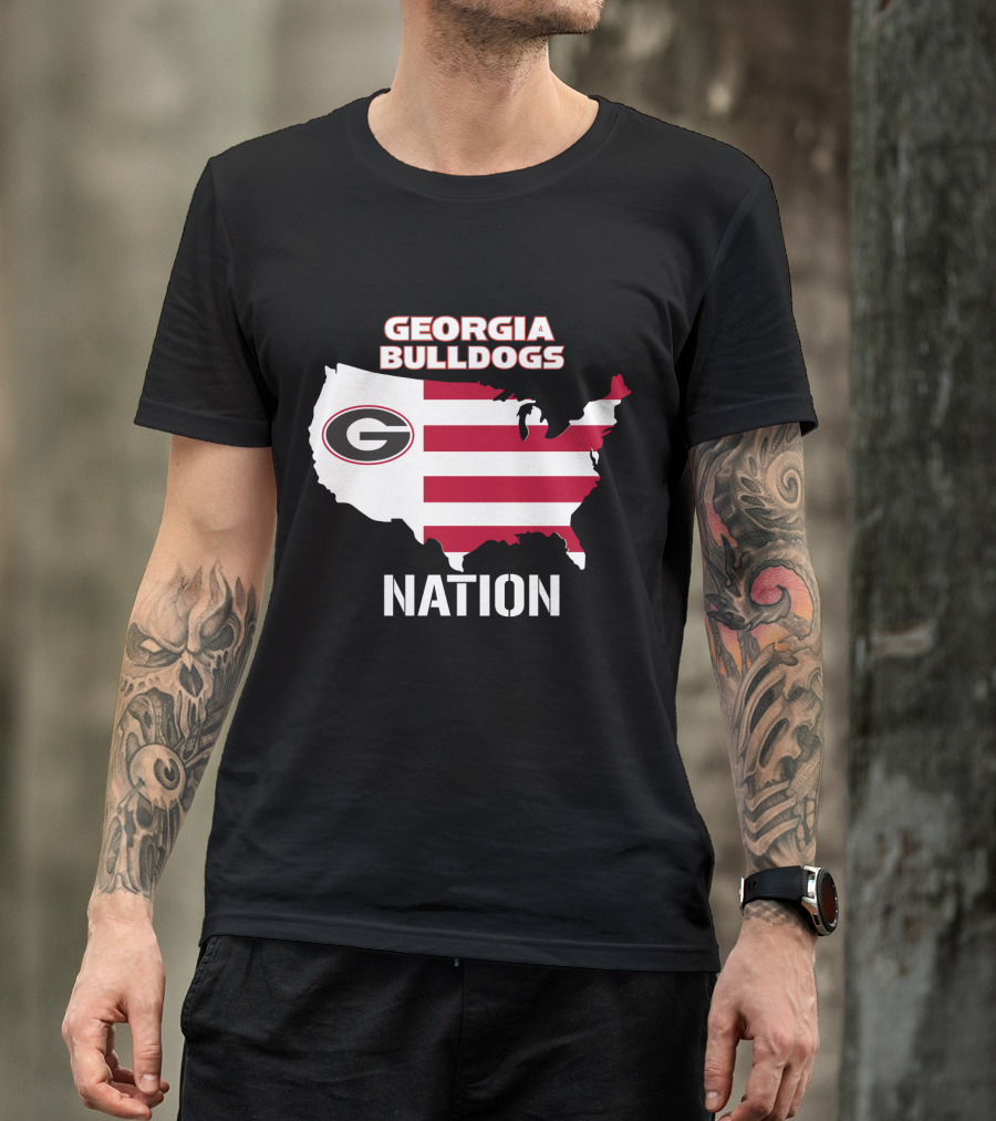 Georgia Bulldogs Nation Map Red And White Stripes T-Shirt