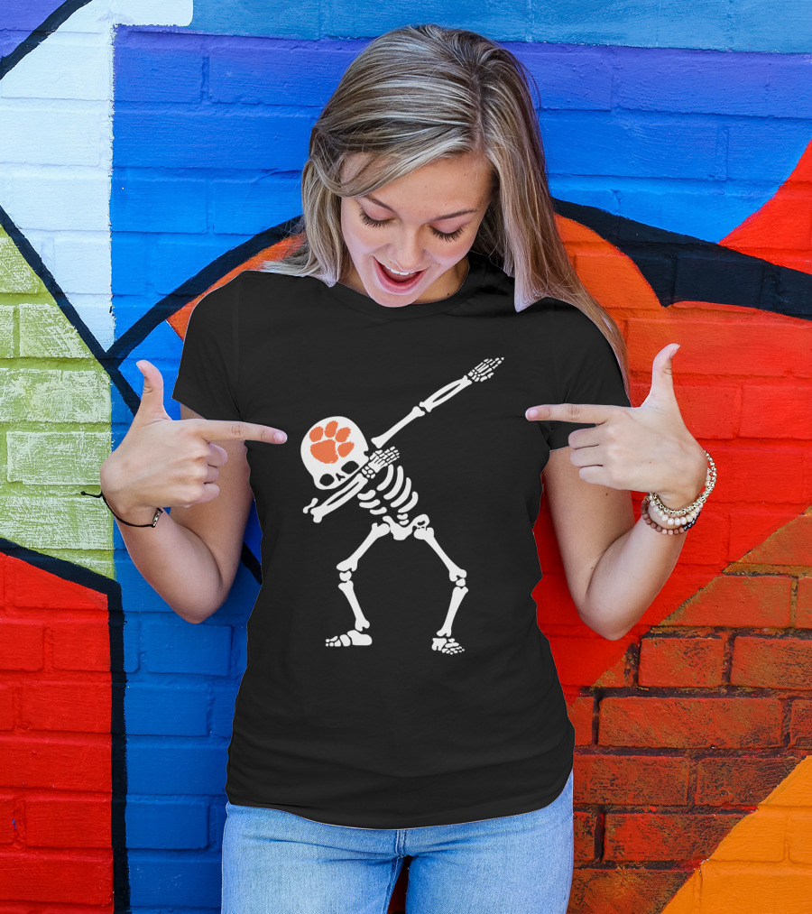 Clemson Tigers Dabbing Skeleton With Paw T-Shirt