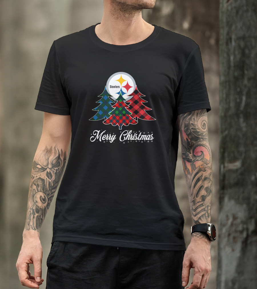 Steelers Merry Christmas Plaid Trees T-Shirt