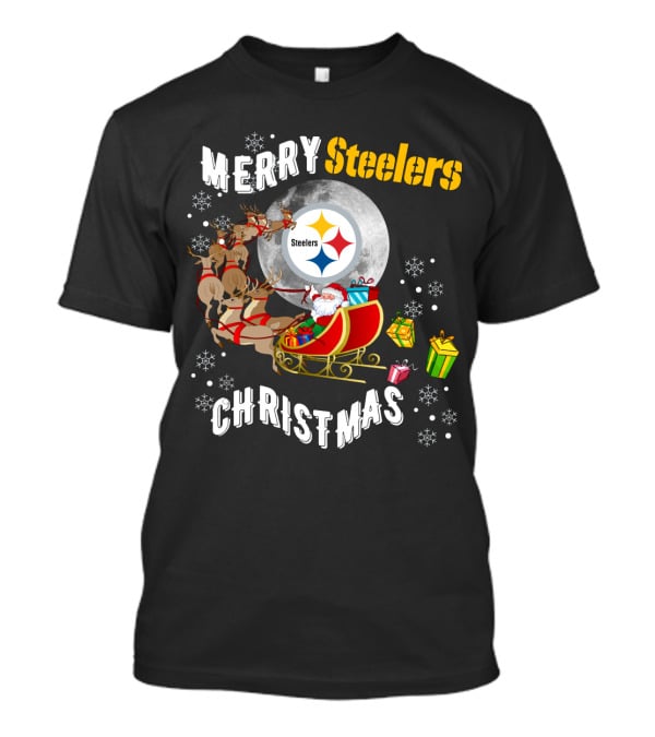 Merry Steelers Christmas Santa Sleigh And Moon T-Shirt