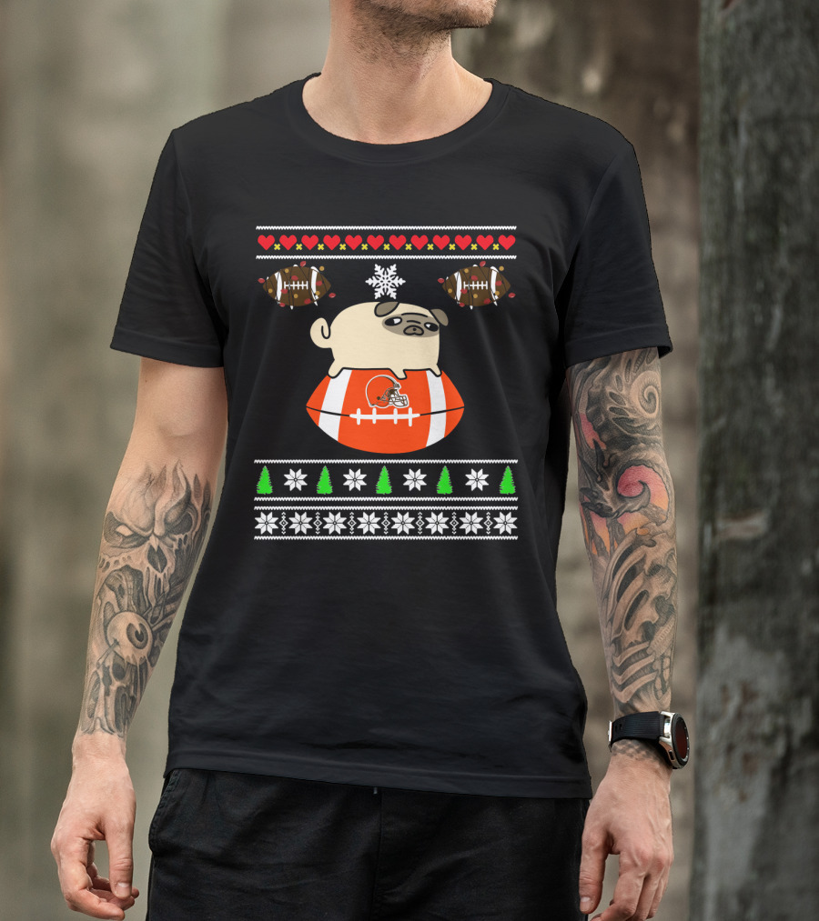 Cleveland Browns Pug Christmas Football T-Shirt