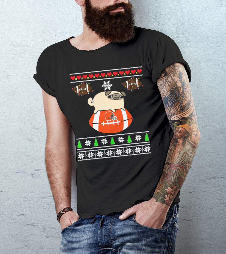 Cleveland Browns Pug Christmas Football T-Shirt