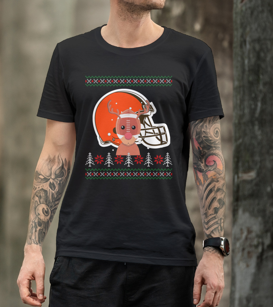 Cleveland Browns Christmas Reindeer Helmet T-Shirt