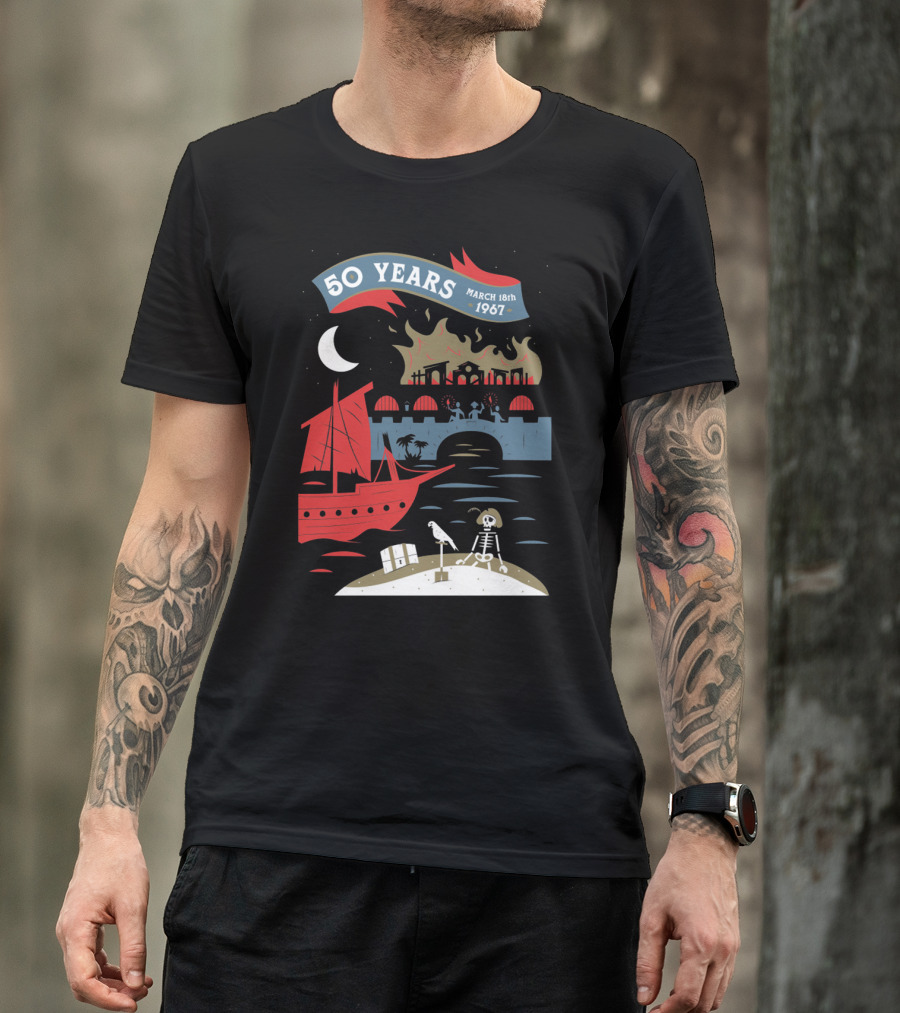 Years March 18Th 1967 Disney Films Adventure At Sea Skeleton Pirate Scene T-Shirt