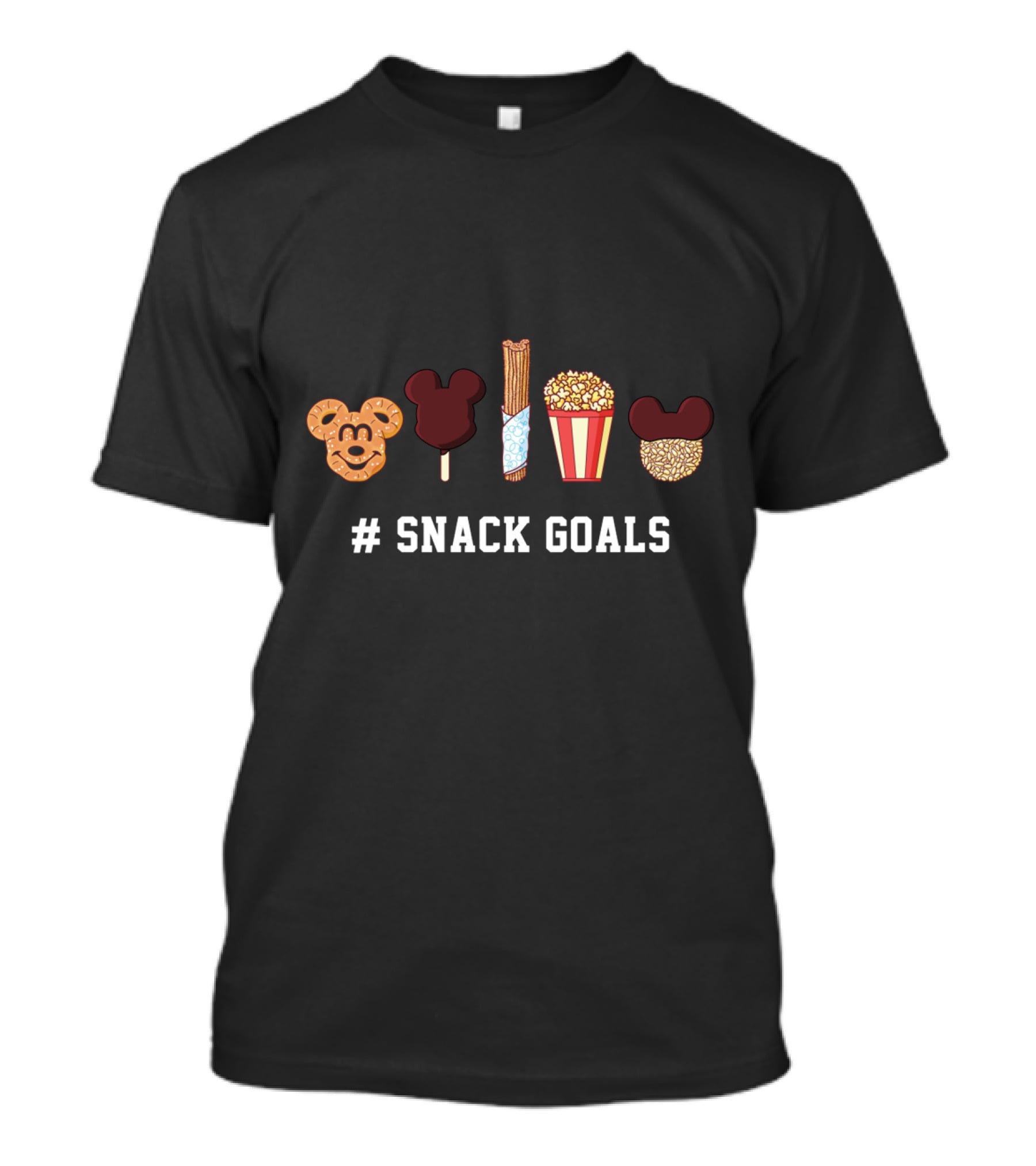 # Snack Goals Disney Films Mickey Mouse Ears Pretzel Churro Ice Cream Popcorn T-Shirt