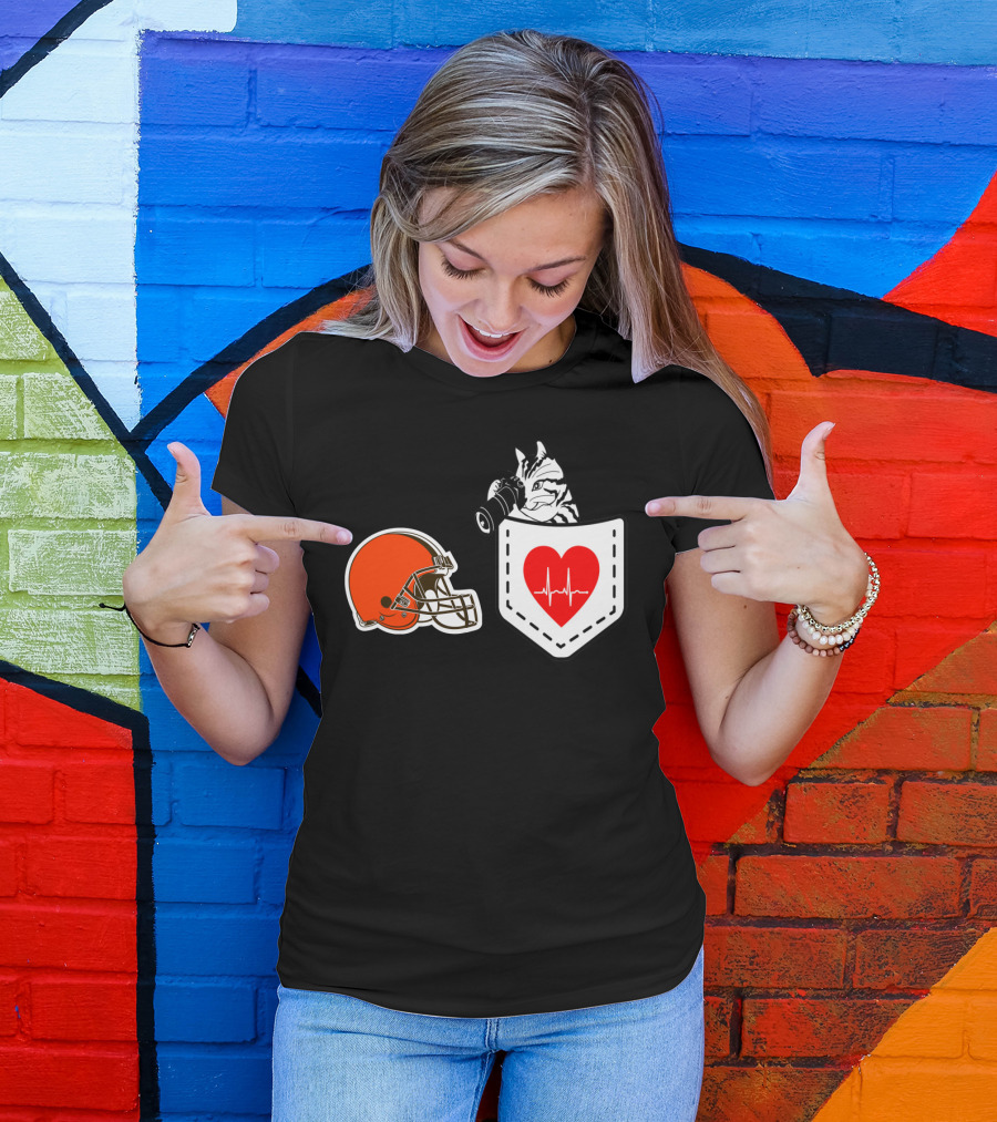 Cleveland Browns Helmet Zebra Heartbeat Pocket T-Shirt