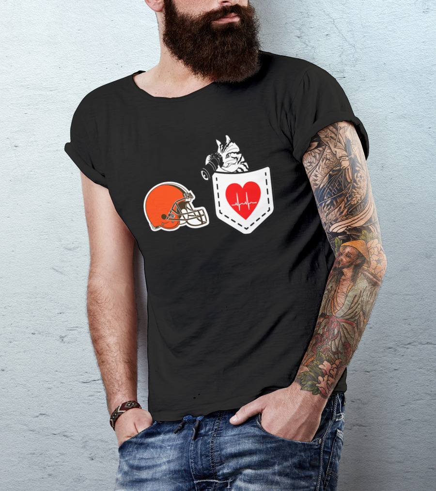 Cleveland Browns Helmet Zebra Heartbeat Pocket T-Shirt