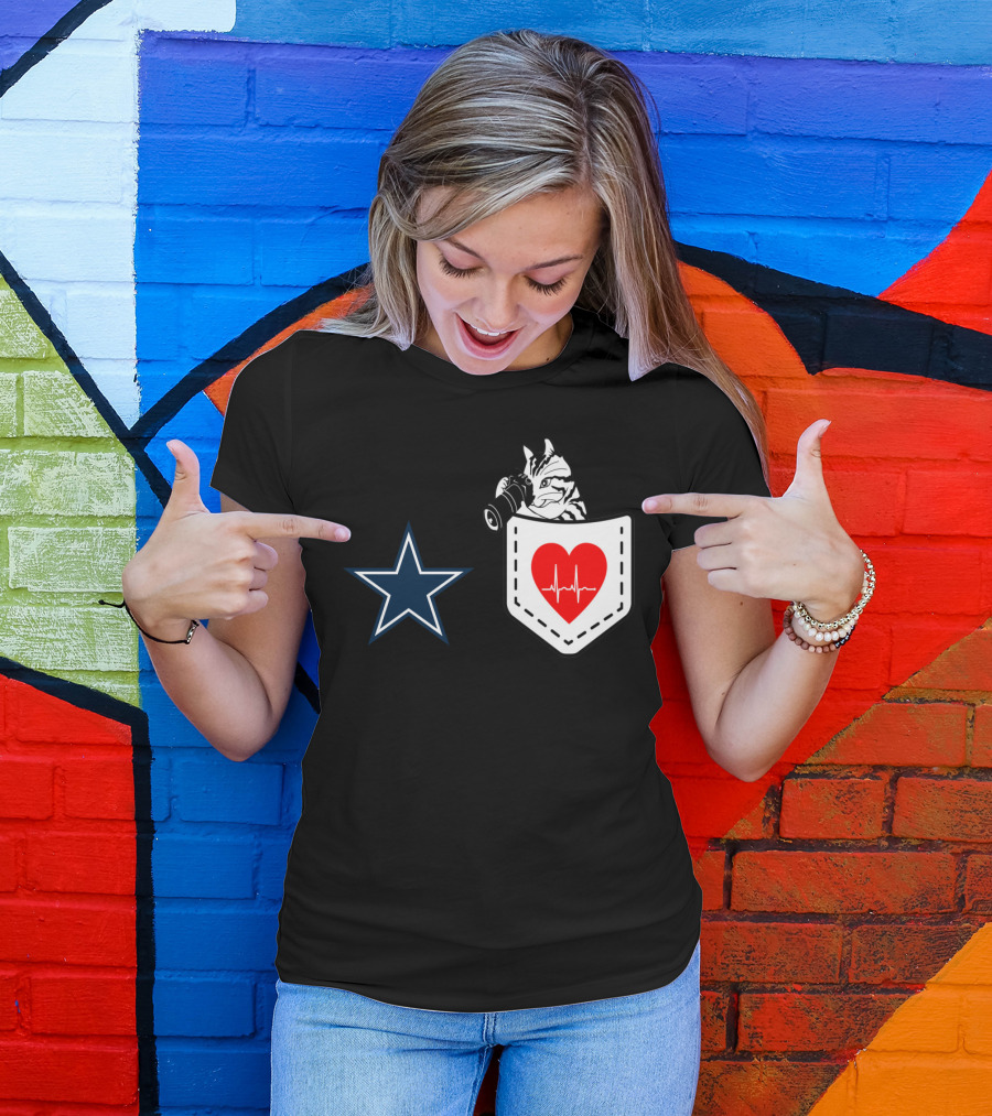 Dallas Cowboys Star Cat In Heartbeat Pocket T-Shirt