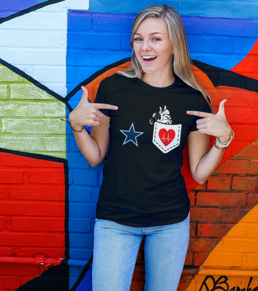 Dallas Cowboys Star Cat In Heartbeat Pocket T-Shirt