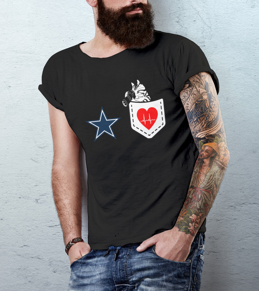 Dallas Cowboys Star Cat In Heartbeat Pocket T-Shirt